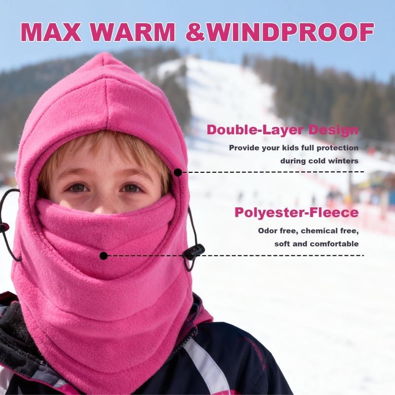 Your Choice Kids Balaclava Ski Mask Cold Winter Face Mask, Rose Red - Image 2